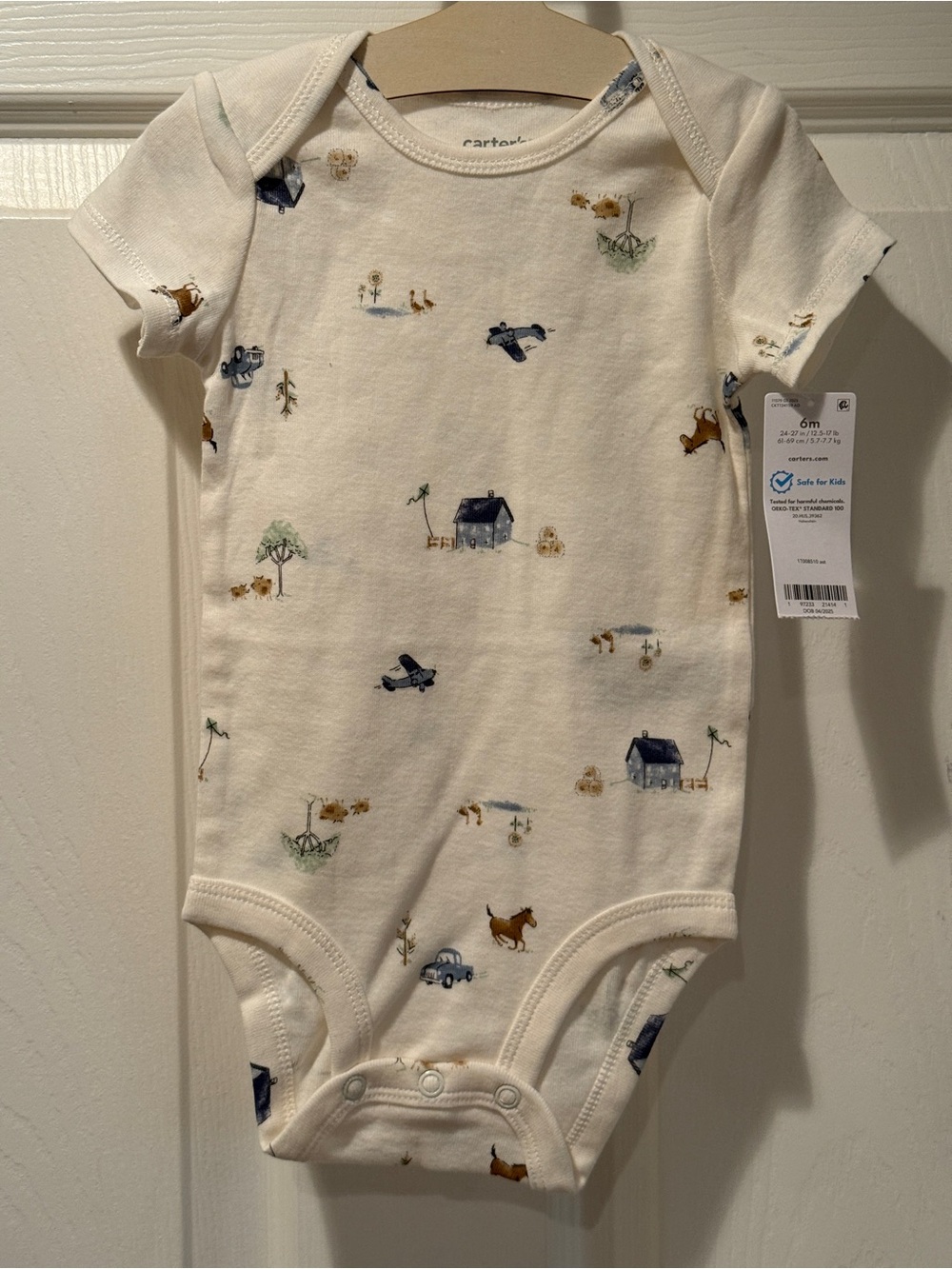 Carter's Cream Short-Sleeve Farm & Airplane One-Piece Bodysuit Onesie 6M
